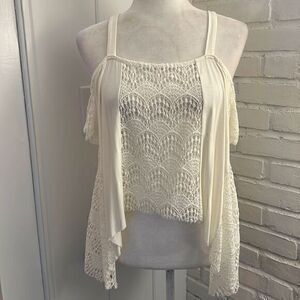SURF Gypsy Off White Boho Lace and Jersey Cold Shoulder Top